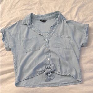 Light Blue Button-Up tie front Top